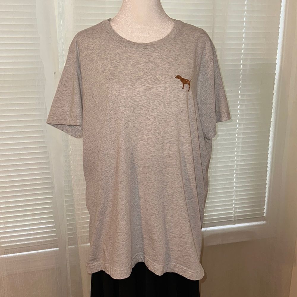 PINK VS L Silver Gray Heathered Classic Short Sleeve Tee Gold PINK Back Logo